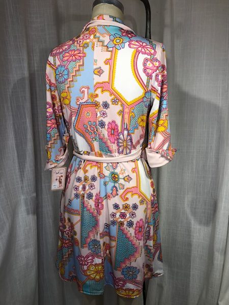 la boudoir miami vintage 70s pastel color geometric print reversible wrap dress (2)