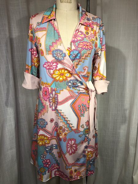 la boudoir miami vintage 70s pastel color geometric print reversible wrap dress (2)
