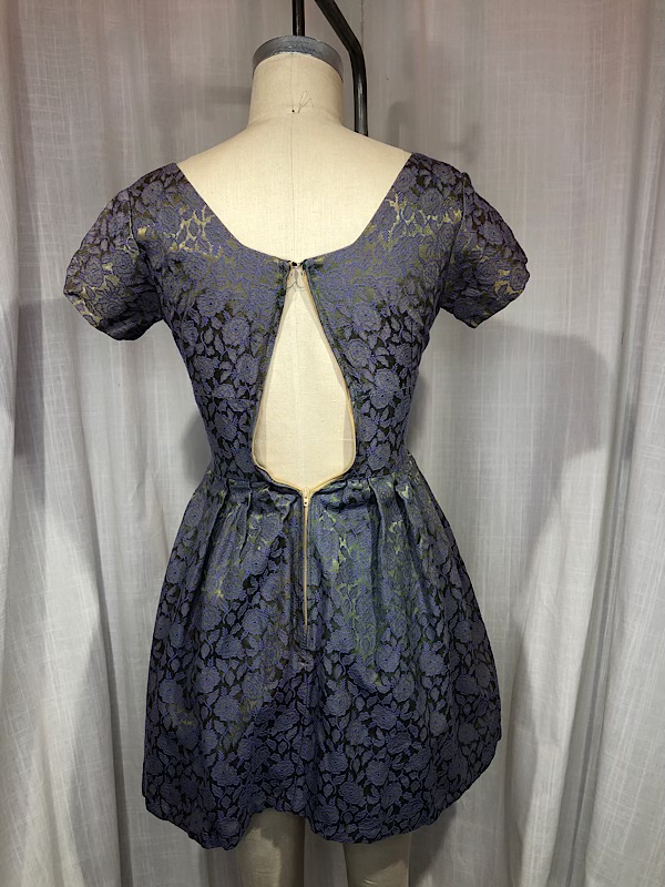 la boudoir miami vintage 50s purple floral brocade green iridescent dress with bow (2)