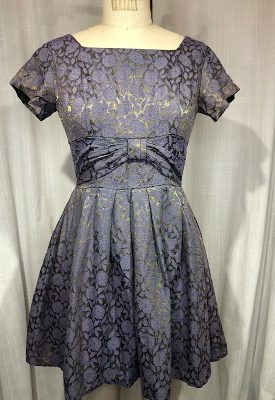 la boudoir miami vintage 50s purple floral brocade green iridescent dress with bow (2)