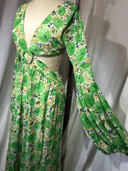 la boudoir miami vintage inspired 70s green floral print cut out maxi dress (1)