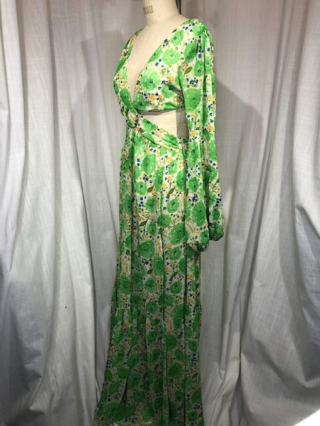 la boudoir miami vintage inspired 70s green floral print cut out maxi dress (1)