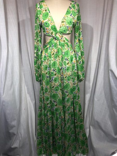 la boudoir miami vintage inspired 70s green floral print cut out maxi dress (1)