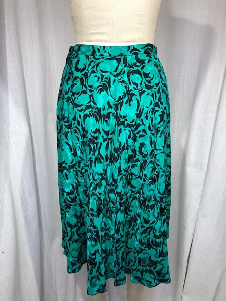la boudoir miami vintage 80s green and black swirl print damask silk skirt (2)