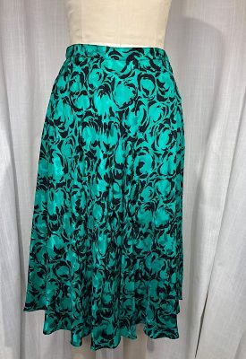 la boudoir miami vintage 80s green and black swirl print damask silk skirt (2)