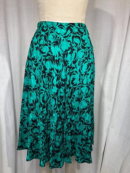 la boudoir miami vintage 80s green and black swirl print damask silk skirt (2)