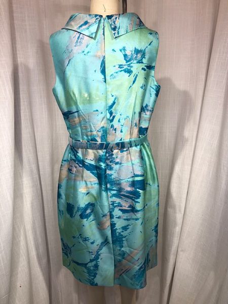 la boudoir miami vintage inspired 60s blue and green print wiggle dress with belt (2)