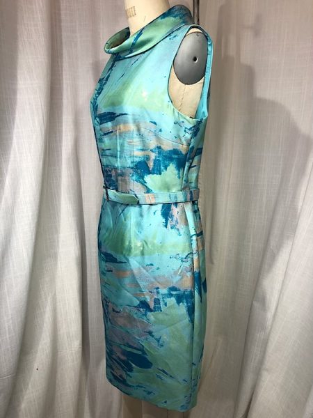 la boudoir miami vintage inspired 60s blue and green print wiggle dress with belt (2)