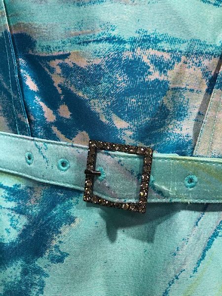 la boudoir miami vintage inspired 60s blue and green print wiggle dress with belt (2)