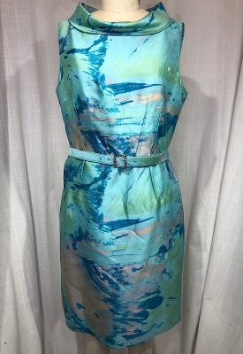 la boudoir miami vintage inspired 60s blue and green print wiggle dress with belt (2)