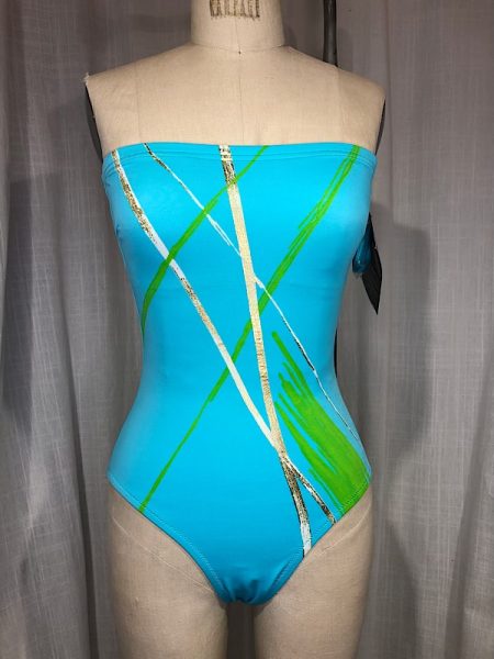 la boudoir miami vintage 80s blue and green one piece swim suit nwt (2)