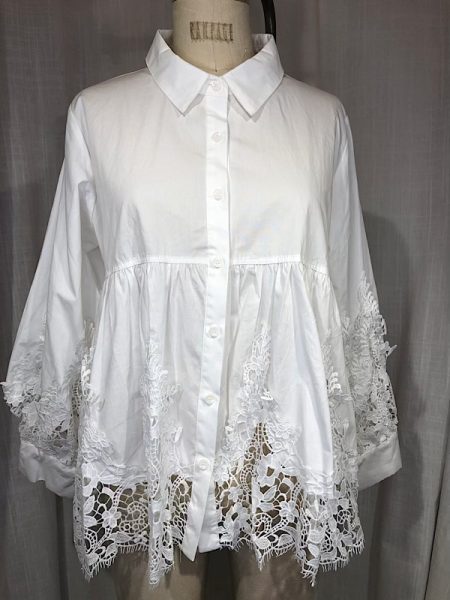 la boudoir miami vintage inspired white button down peplum blouse with lace trim (1)