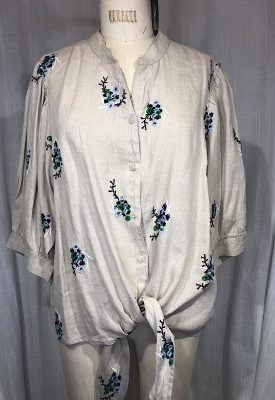 la boudoir miami vintage inspired beige linen charter club blue floral embroidered blouse (2)