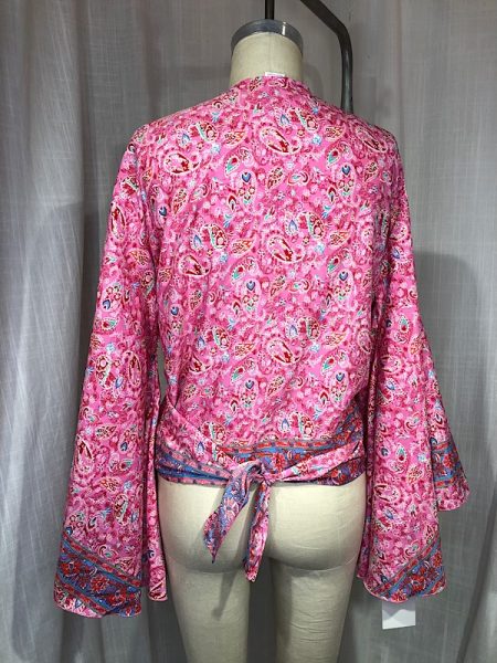 la boudoir miami pink paisley print wrap blouse with kimono sleeves (5)