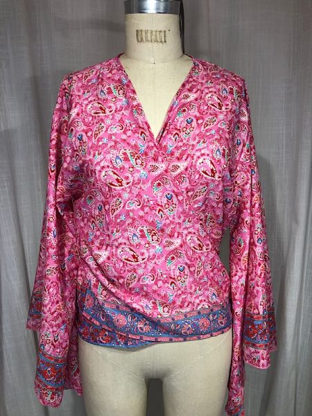 la boudoir miami pink paisley print wrap blouse with kimono sleeves (5)