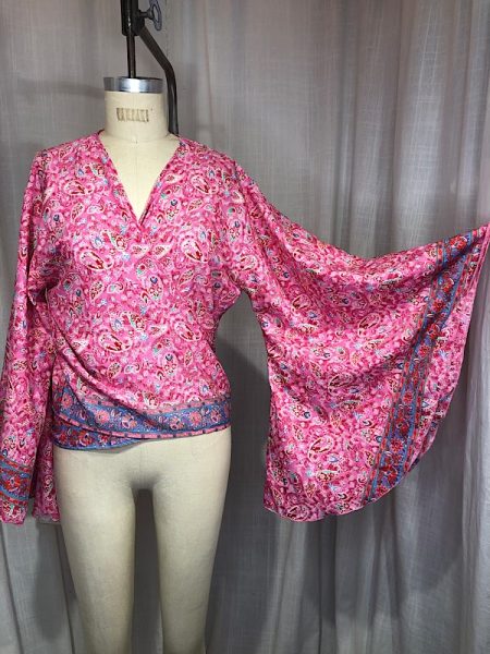 la boudoir miami pink paisley print wrap blouse with kimono sleeves (5)