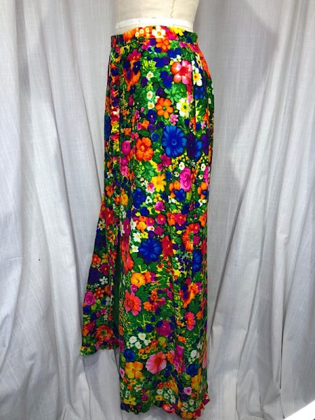 la boudoir miami 70s bright flower print long skirt with zipper on front (2)