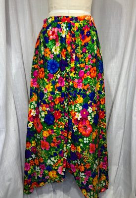 la boudoir miami 70s bright flower print long skirt with zipper on front (2)