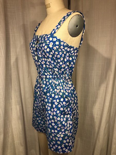 la boudoir miami vintage 60s blue daisy print short romper (2)