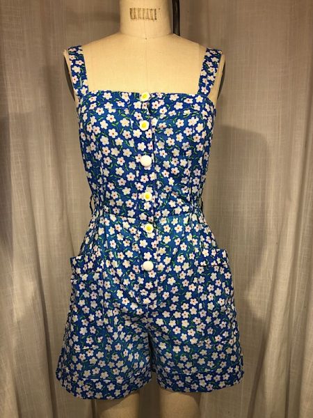 la boudoir miami vintage 60s blue daisy print short romper (2)
