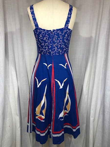 la boudoir miami 70s blue sailboat print summer dress (2)
