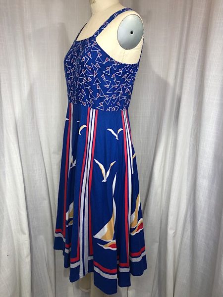 la boudoir miami 70s blue sailboat print summer dress (2)