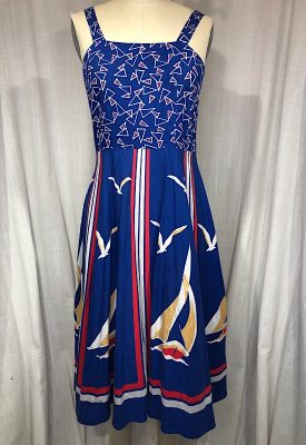 la boudoir miami 70s blue sailboat print summer dress (2)