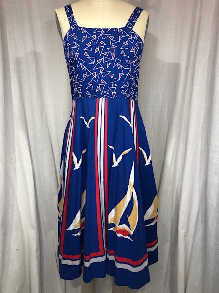 la boudoir miami 70s blue sailboat print summer dress (2)