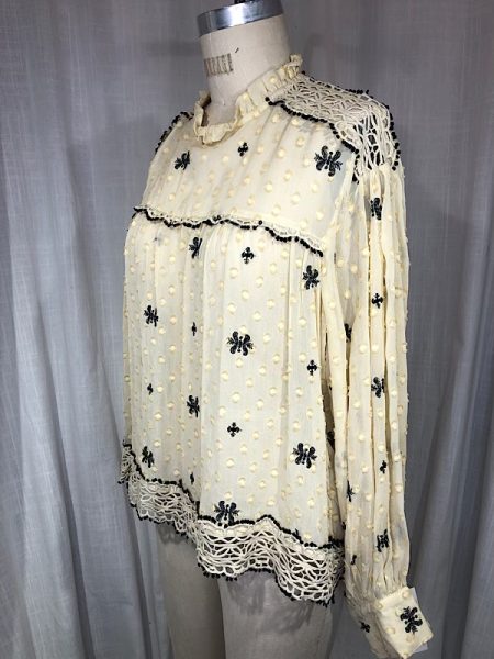 la boudoir miami vintage inspired 70s beige and black embroidered long sleeve peasant blouse (2)