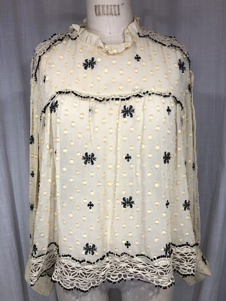 la boudoir miami vintage inspired 70s beige and black embroidered long sleeve peasant blouse (2)