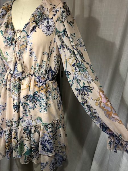 la boudoir miami vintage inspired 70s beige and blue floral print peasant dress (2)