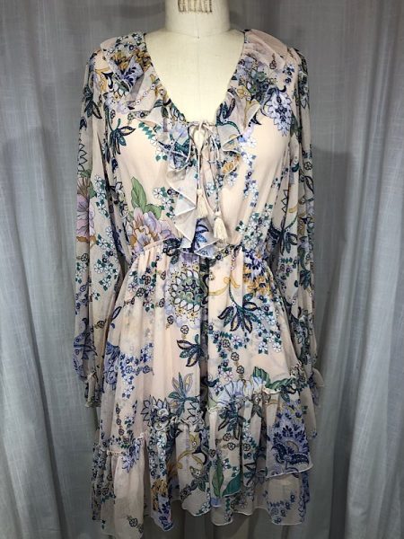 la boudoir miami vintage inspired 70s beige and blue floral print peasant dress (2)
