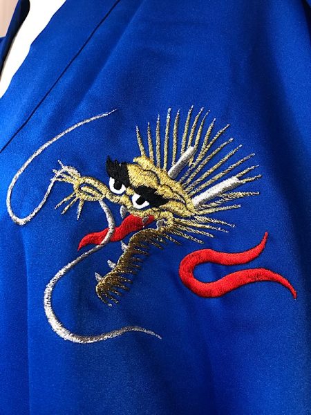 la boudoir miami vintage 80s blue dragon embroidered long kimono nwt (2)