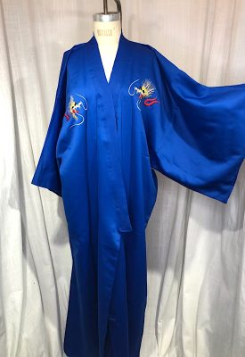 la boudoir miami vintage 80s blue dragon embroidered long kimono nwt (2)