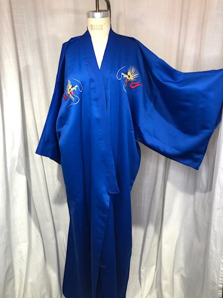la boudoir miami vintage 80s blue dragon embroidered long kimono nwt (2)