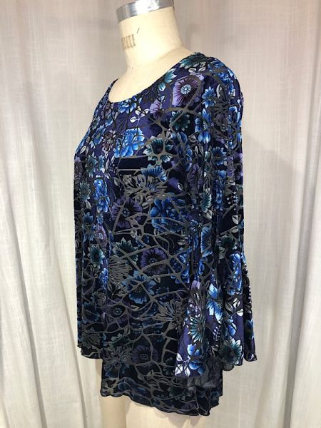 la boudoir miami vintage 90s blue penne velvet stretch tunic blouse (2)
