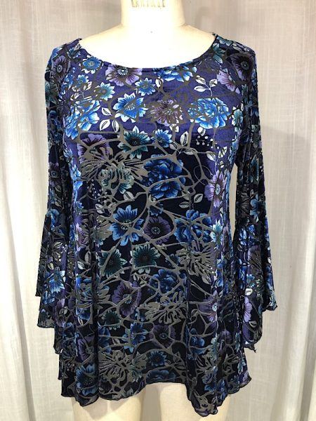 la boudoir miami vintage 90s blue penne velvet stretch tunic blouse (2)