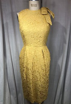 la boudoir miami vintage 50s mustard yellow lace wiggle dress with large bow (2)