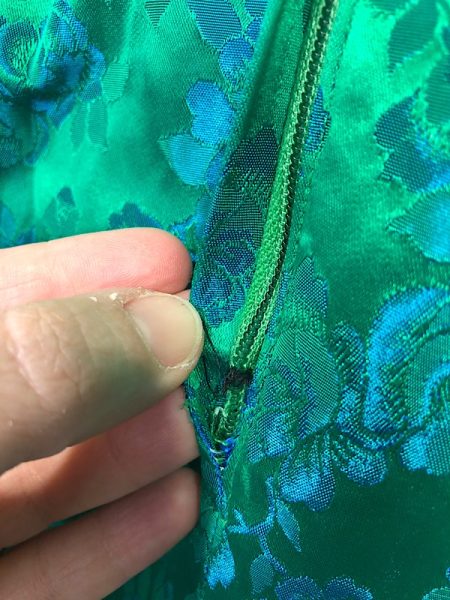 la boudoir miami vintage 50s green iridescent floral brocade wiggle dress (2)