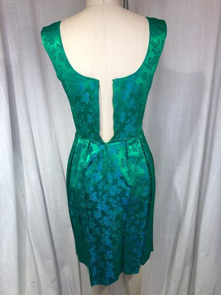 la boudoir miami vintage 50s green iridescent floral brocade wiggle dress (2)
