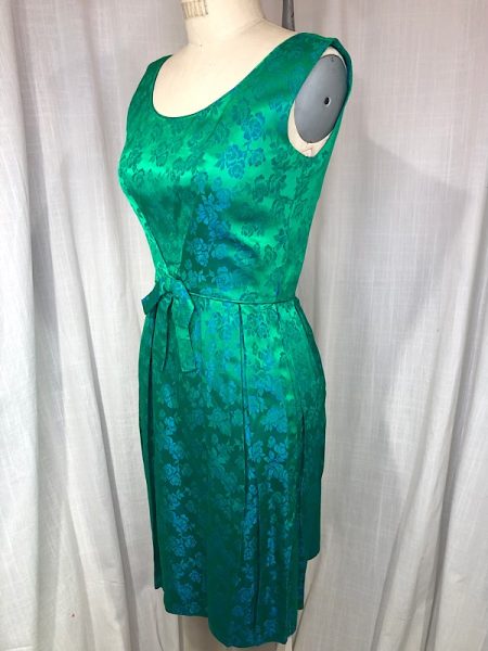 la boudoir miami vintage 50s green iridescent floral brocade wiggle dress (2)