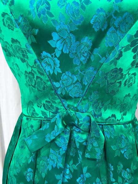 la boudoir miami vintage 50s green iridescent floral brocade wiggle dress (2)