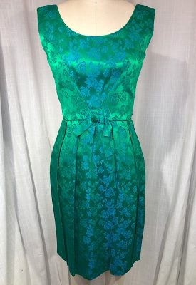 la boudoir miami vintage 50s green iridescent floral brocade wiggle dress (2)