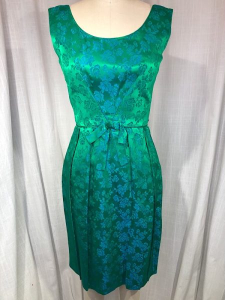 la boudoir miami vintage 50s green iridescent floral brocade wiggle dress (2)