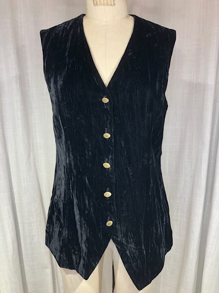 la boudoir miami vintage 90s crushed black velvet vest with gold ornate buttons (5)