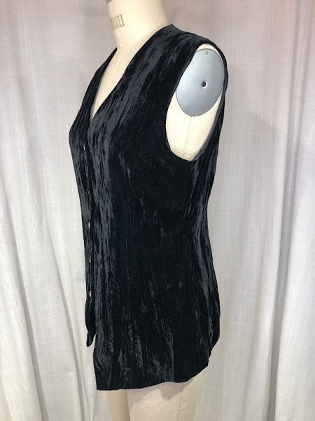 la boudoir miami vintage 90s crushed black velvet vest with gold ornate buttons (5)