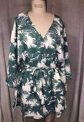 la boudoir miami vintage inspired palm frond print short romper with kimono sleeves (2)