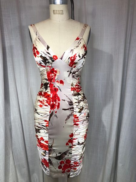 la boudoir miami vintage y2k off white and red floral print pleated wiggle dress adriana papel (2)