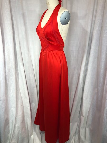 la boudoir miami vintage 70s red halter maxi dress (2)