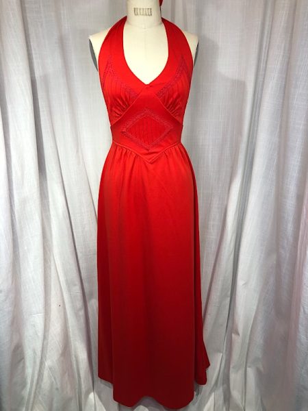 la boudoir miami vintage 70s red halter maxi dress (2)